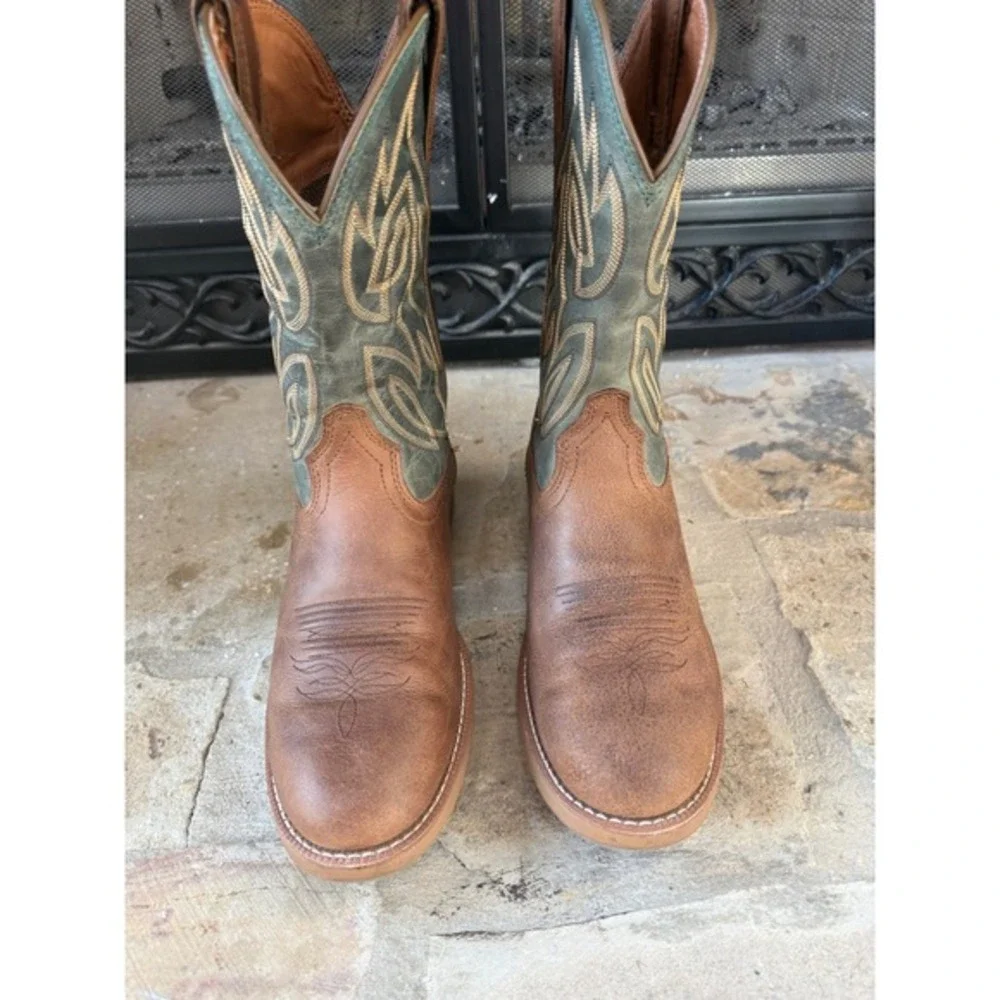 Justin SE7533 Rendon Western Cowboy Boots Brown Green Square Toe Men's 9D